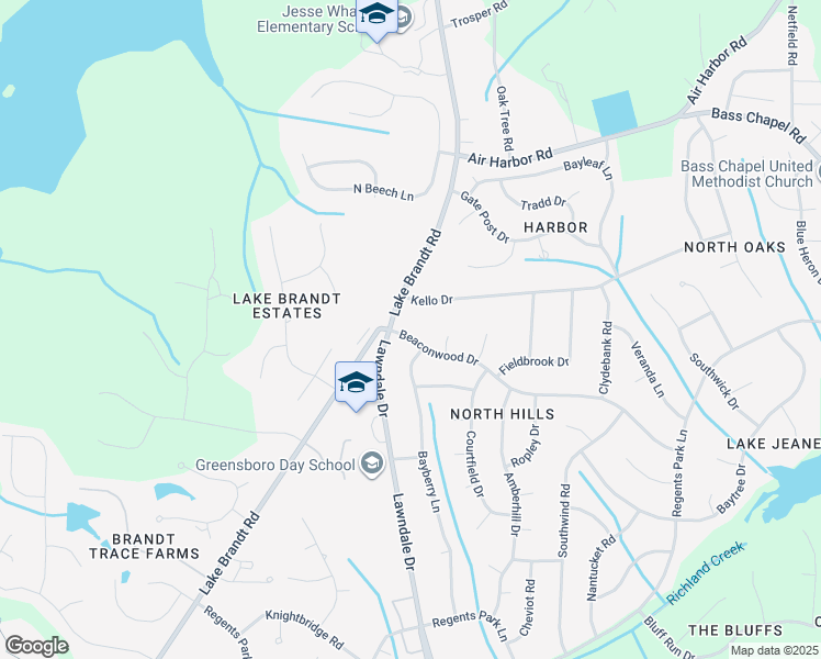 map of restaurants, bars, coffee shops, grocery stores, and more near 3106 Beaconwood Drive in Greensboro