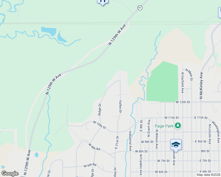 map of restaurants, bars, coffee shops, grocery stores, and more near 1036 Valley Drive in Sand Springs