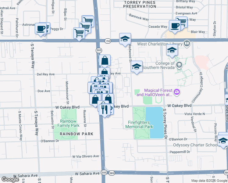map of restaurants, bars, coffee shops, grocery stores, and more near 1500 Oscar Court in Las Vegas