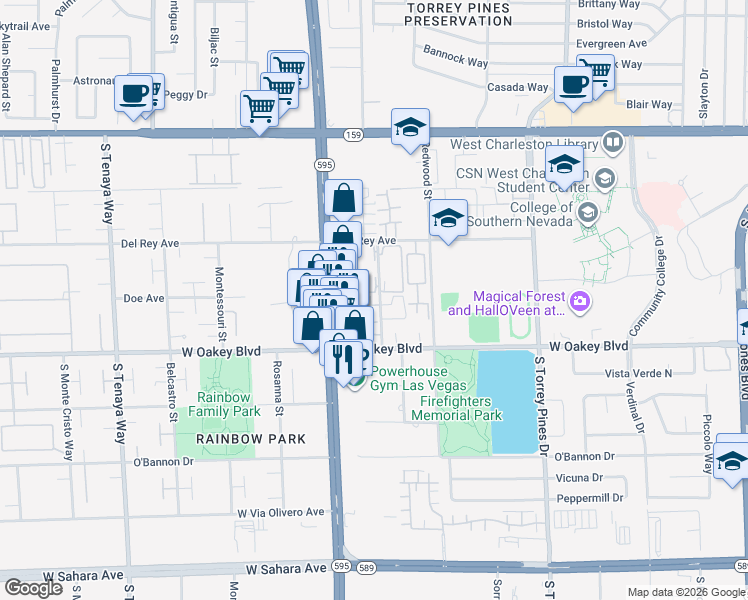 map of restaurants, bars, coffee shops, grocery stores, and more near 1500 Oscar Court in Las Vegas