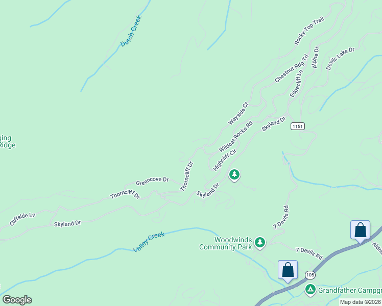 map of restaurants, bars, coffee shops, grocery stores, and more near 574 Wildcat Rocks Road in Seven Devils