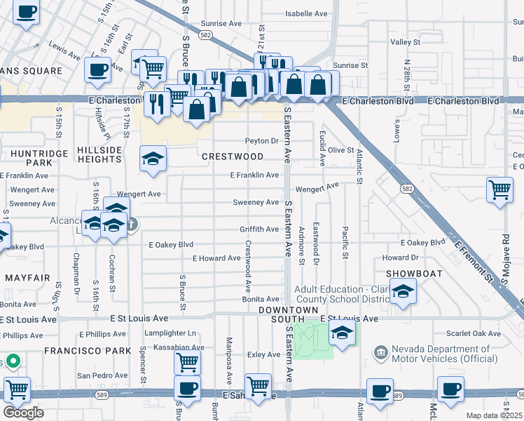 map of restaurants, bars, coffee shops, grocery stores, and more near 2013 Bracken Avenue in Las Vegas