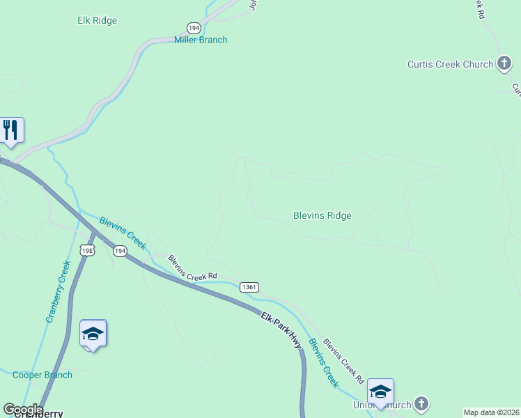 map of restaurants, bars, coffee shops, grocery stores, and more near 150 Cranberry Lane in Elk Park