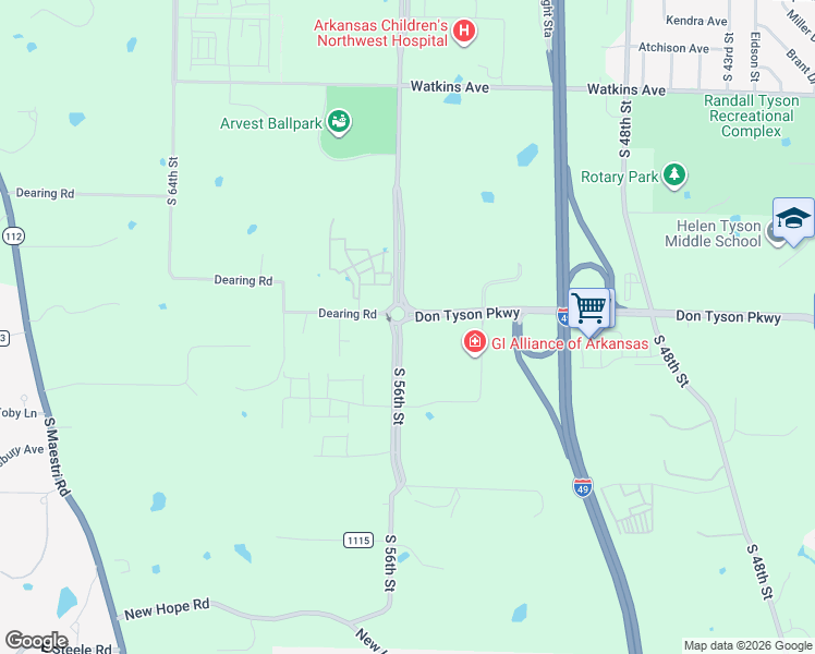 map of restaurants, bars, coffee shops, grocery stores, and more near 3627-3873 South 56th Street in Springdale