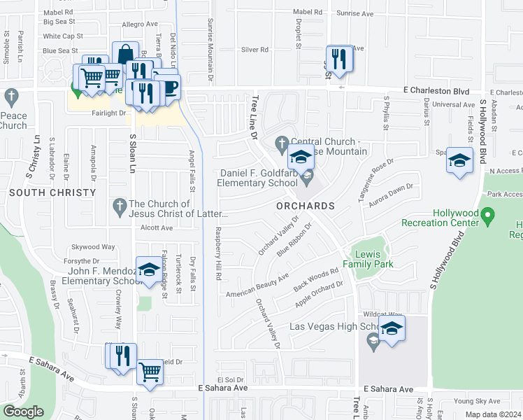 map of restaurants, bars, coffee shops, grocery stores, and more near 6119 Bing Cherry Drive in Las Vegas