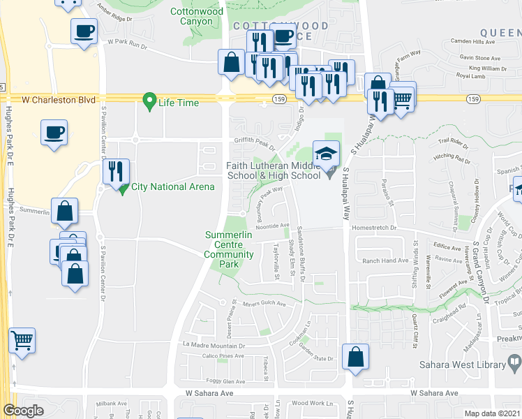 map of restaurants, bars, coffee shops, grocery stores, and more near 1628 Boundary Peak Way in Las Vegas