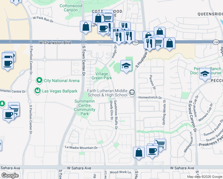 map of restaurants, bars, coffee shops, grocery stores, and more near 1656 Shady Elm Street in Las Vegas