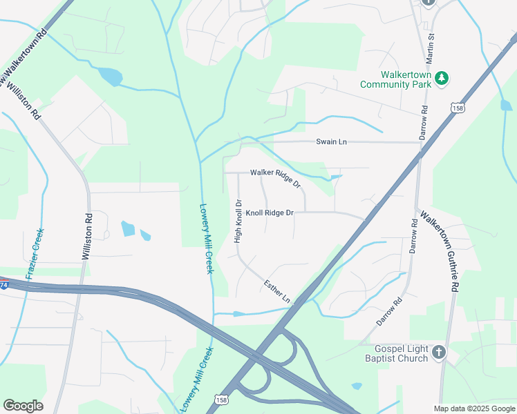 map of restaurants, bars, coffee shops, grocery stores, and more near 3117 Knoll Ridge Drive in Walkertown