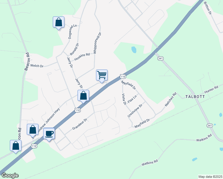 map of restaurants, bars, coffee shops, grocery stores, and more near 1303 Hwy 11 E in Jefferson