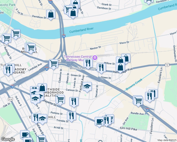 map of restaurants, bars, coffee shops, grocery stores, and more near 237 Hermitage Avenue in Nashville