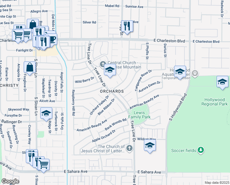 map of restaurants, bars, coffee shops, grocery stores, and more near 1675 English Rose Drive in Las Vegas