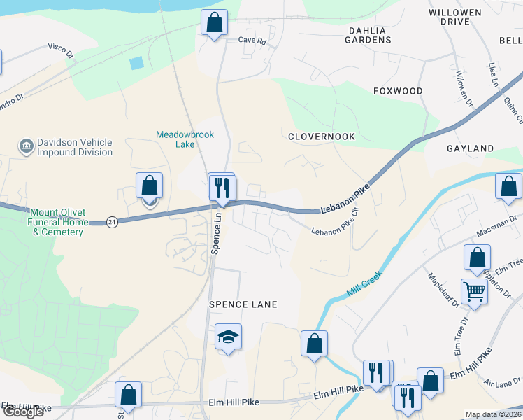 map of restaurants, bars, coffee shops, grocery stores, and more near 909 Spence Enclave Court in Nashville