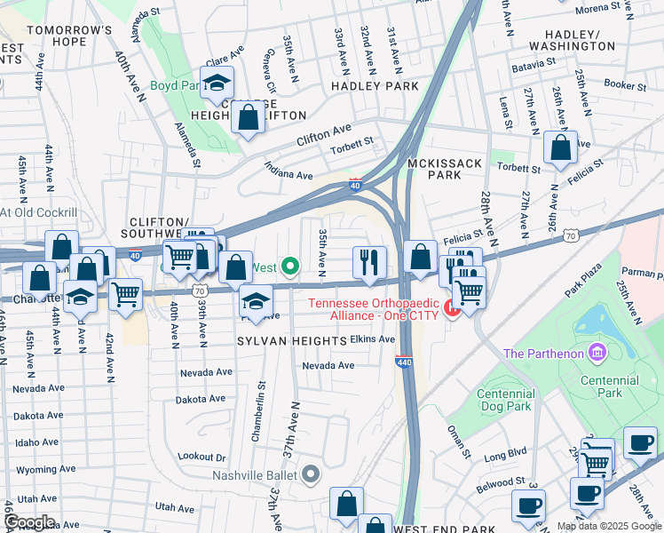 map of restaurants, bars, coffee shops, grocery stores, and more near 3320 U.S. 70 in Nashville