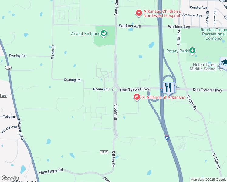 map of restaurants, bars, coffee shops, grocery stores, and more near 3284 South 56th Street in Springdale