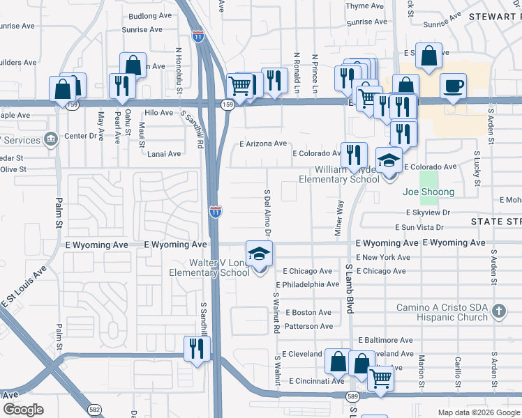 map of restaurants, bars, coffee shops, grocery stores, and more near 3960 Comb Court in Las Vegas