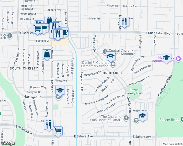 map of restaurants, bars, coffee shops, grocery stores, and more near 6057 Bing Cherry Drive in Las Vegas