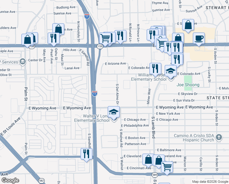 map of restaurants, bars, coffee shops, grocery stores, and more near 3943 Comb Court in Las Vegas