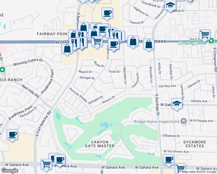 map of restaurants, bars, coffee shops, grocery stores, and more near 8741 Cremona Drive in Las Vegas