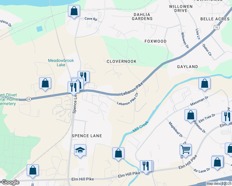 map of restaurants, bars, coffee shops, grocery stores, and more near 1701 Lebanon Pike Circle in Nashville
