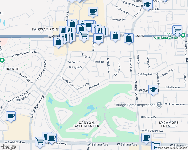 map of restaurants, bars, coffee shops, grocery stores, and more near 8741 Cremona Drive in Las Vegas
