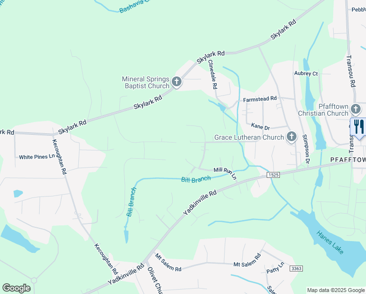 map of restaurants, bars, coffee shops, grocery stores, and more near 5501 Folkstone Road in Pfafftown