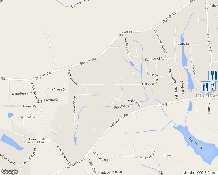 map of restaurants, bars, coffee shops, grocery stores, and more near 5501 Folkstone Road in Pfafftown