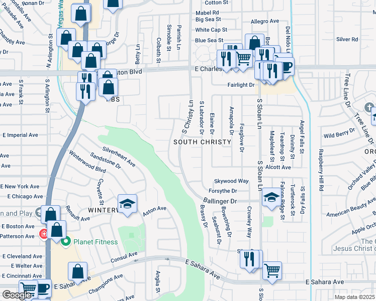 map of restaurants, bars, coffee shops, grocery stores, and more near 5545 Maidstone Circle in Las Vegas