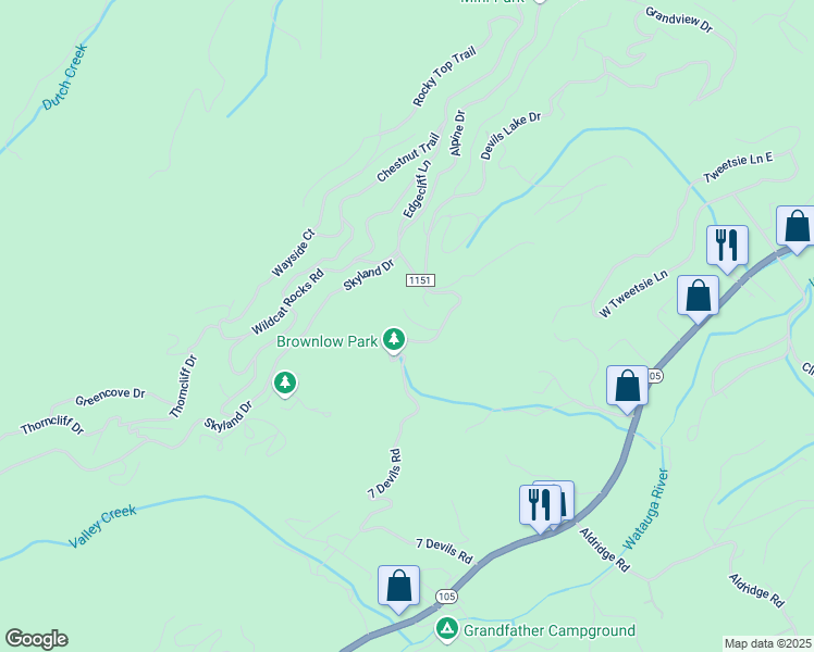 map of restaurants, bars, coffee shops, grocery stores, and more near 1029 7 Devils Road in Banner Elk