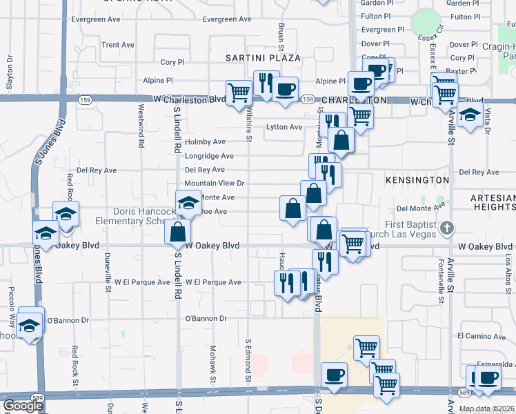map of restaurants, bars, coffee shops, grocery stores, and more near 5232 Westleigh Avenue in Las Vegas