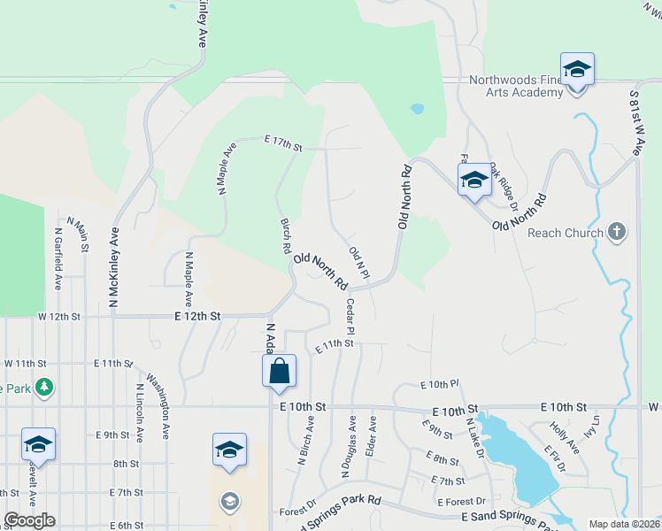 map of restaurants, bars, coffee shops, grocery stores, and more near 1315 Northridge Drive in Sand Springs