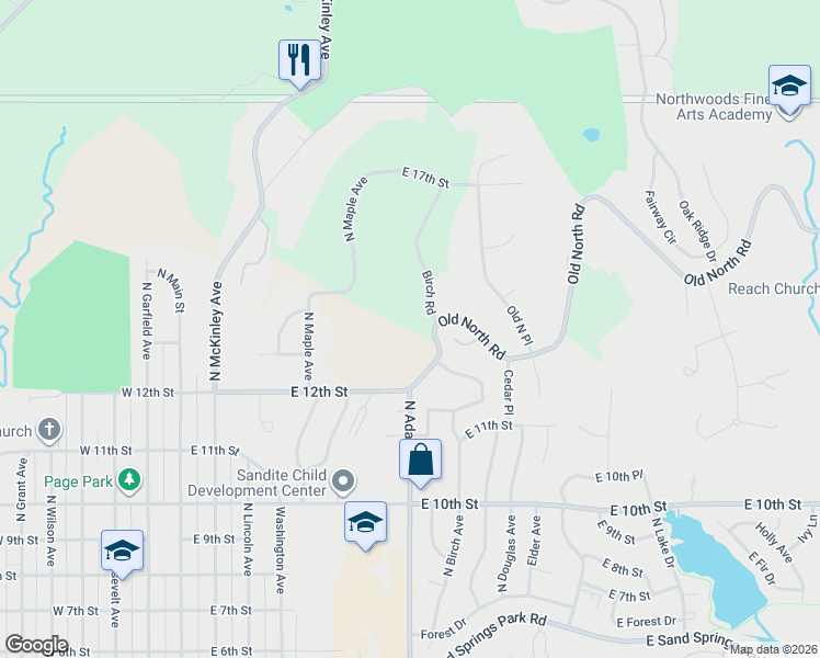 map of restaurants, bars, coffee shops, grocery stores, and more near 603 Old North Road in Sand Springs