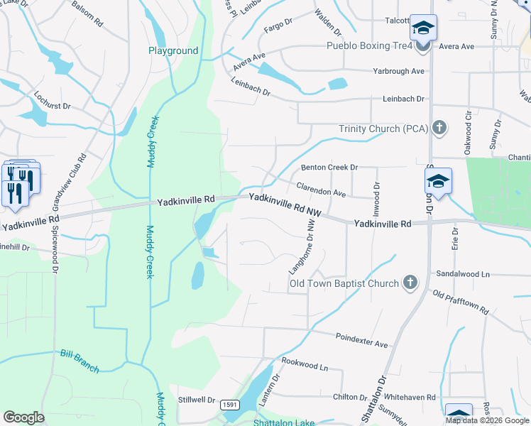 map of restaurants, bars, coffee shops, grocery stores, and more near 4070 Havenwood Drive in Winston-Salem