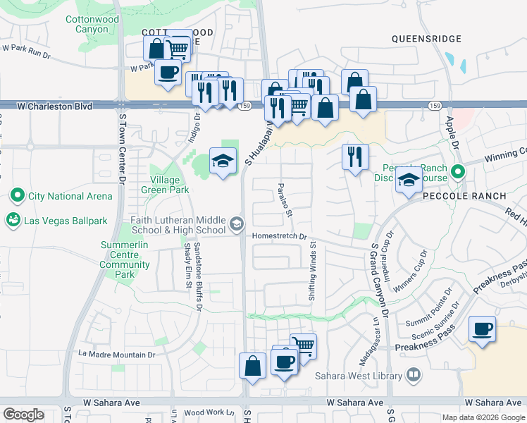 map of restaurants, bars, coffee shops, grocery stores, and more near 9936 La Paca Avenue in Las Vegas