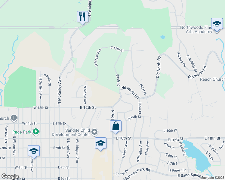 map of restaurants, bars, coffee shops, grocery stores, and more near 603 Old North Road in Sand Springs