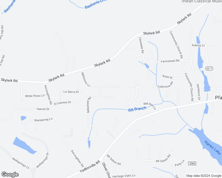 map of restaurants, bars, coffee shops, grocery stores, and more near 5874 Millstone Lane in Pfafftown