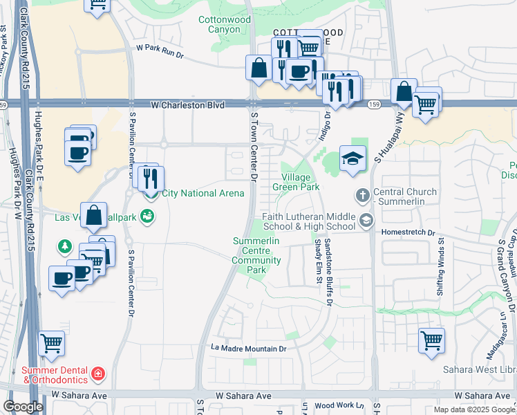 map of restaurants, bars, coffee shops, grocery stores, and more near 10498 Promenade Park Court in Las Vegas