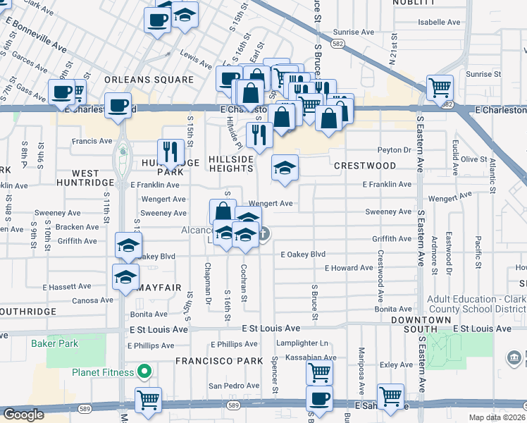 map of restaurants, bars, coffee shops, grocery stores, and more near 1315 South 17th Street in Las Vegas