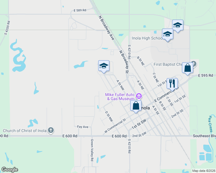map of restaurants, bars, coffee shops, grocery stores, and more near 320 B St NW in Inola