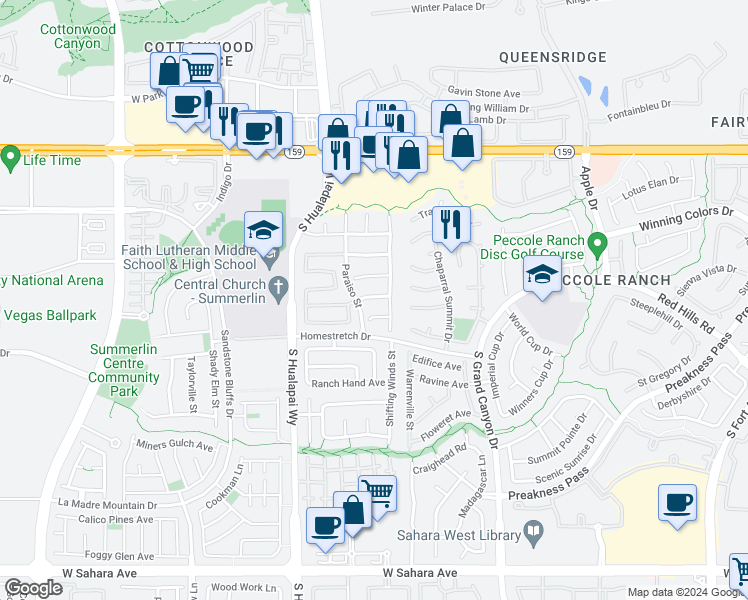 map of restaurants, bars, coffee shops, grocery stores, and more near 9813 Camino Loma Verde Avenue in Las Vegas