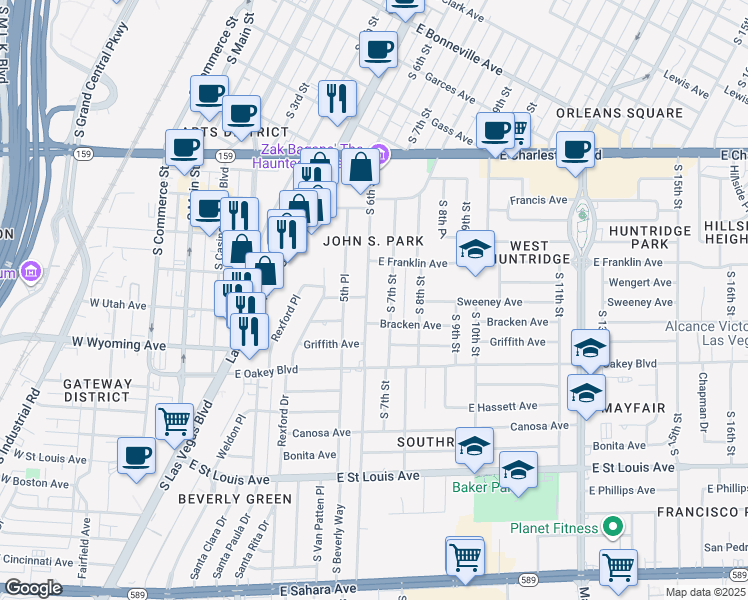 map of restaurants, bars, coffee shops, grocery stores, and more near 1317 South 6th Street in Las Vegas