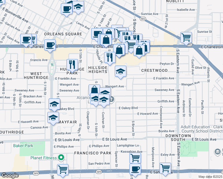 map of restaurants, bars, coffee shops, grocery stores, and more near 1315 South 17th Street in Las Vegas