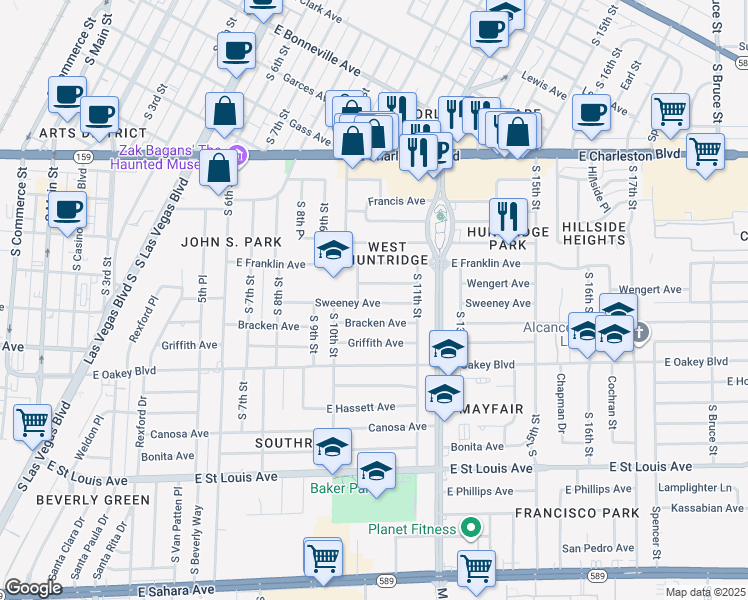 map of restaurants, bars, coffee shops, grocery stores, and more near 1007 Wengert Avenue in Las Vegas