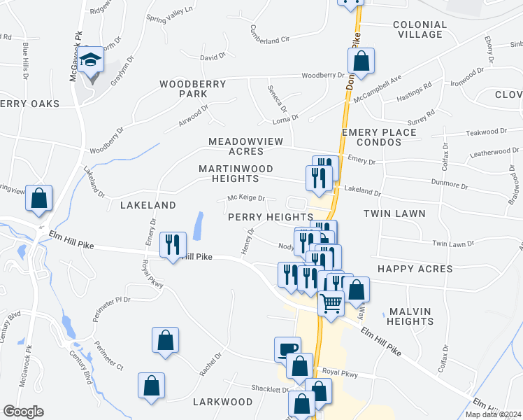 map of restaurants, bars, coffee shops, grocery stores, and more near 2724 Mc Keige Drive in Nashville