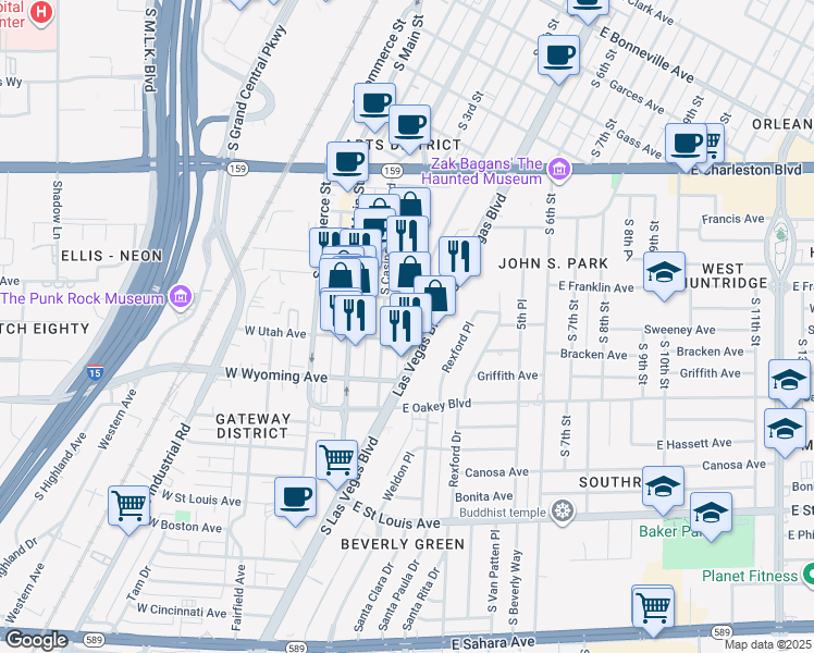 map of restaurants, bars, coffee shops, grocery stores, and more near 224 East Imperial Avenue in Las Vegas