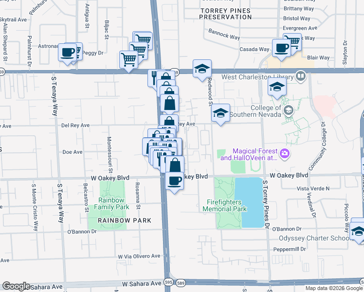 map of restaurants, bars, coffee shops, grocery stores, and more near 1416 Santa Margarita Street in Las Vegas