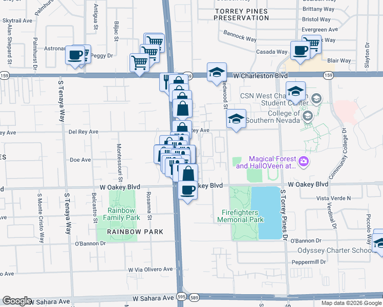 map of restaurants, bars, coffee shops, grocery stores, and more near 1410 Santa Margarita Street in Las Vegas