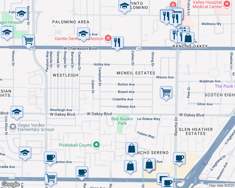 map of restaurants, bars, coffee shops, grocery stores, and more near 2901 Burton Avenue in Las Vegas