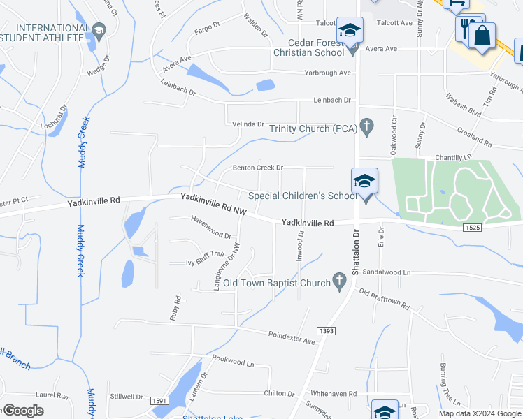 map of restaurants, bars, coffee shops, grocery stores, and more near 4605 Bay Creek Drive in Winston-Salem