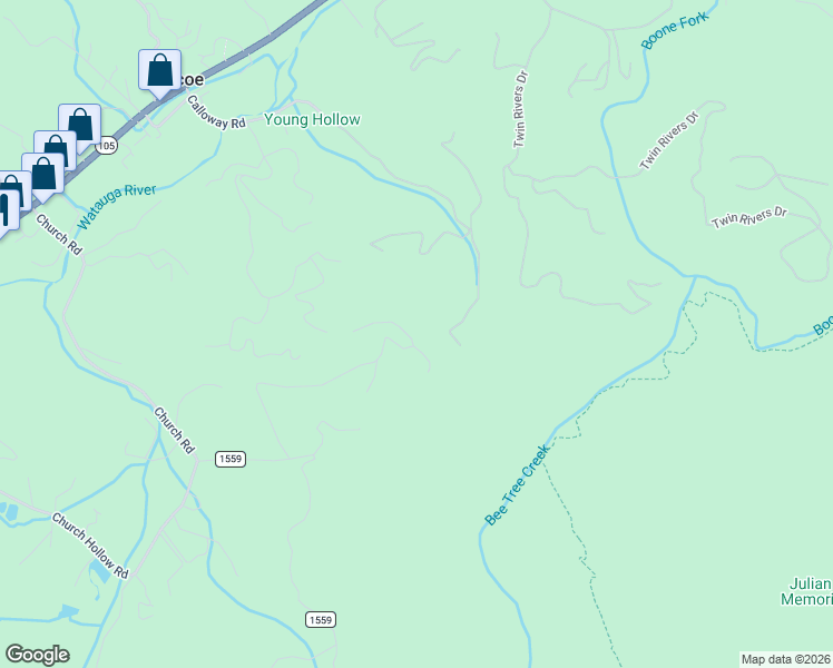 map of restaurants, bars, coffee shops, grocery stores, and more near 307 Grouse Hollow Road in Boone