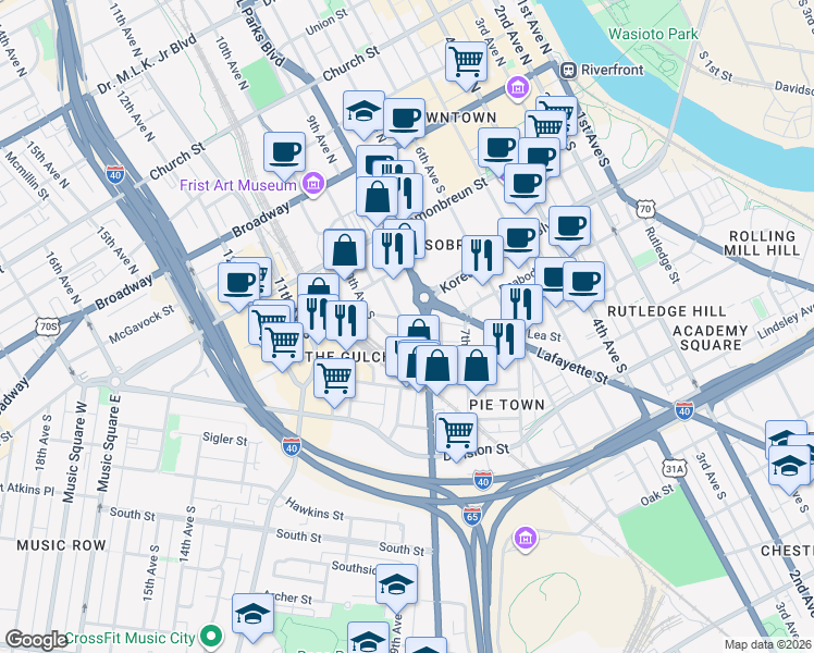 map of restaurants, bars, coffee shops, grocery stores, and more near 805 Lea Avenue in Nashville